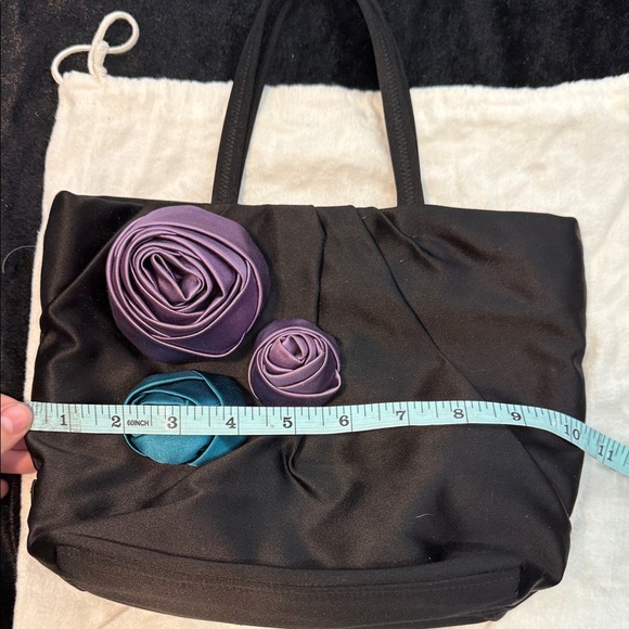 Prada Black Satin Mini Hand Bag with rosette appliqués. - Picture 6 of 9